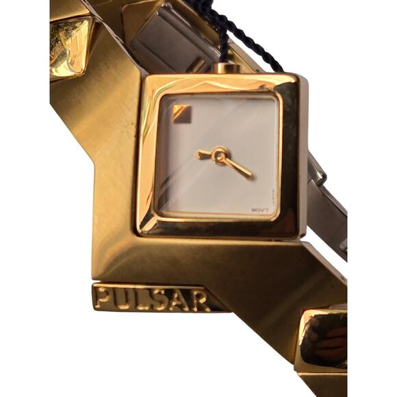 RARE Vintage PULSAR Brushed Gold A-Symmetrical Stainless Ladies Wrist Watch, NEW - Picture 1 of 9